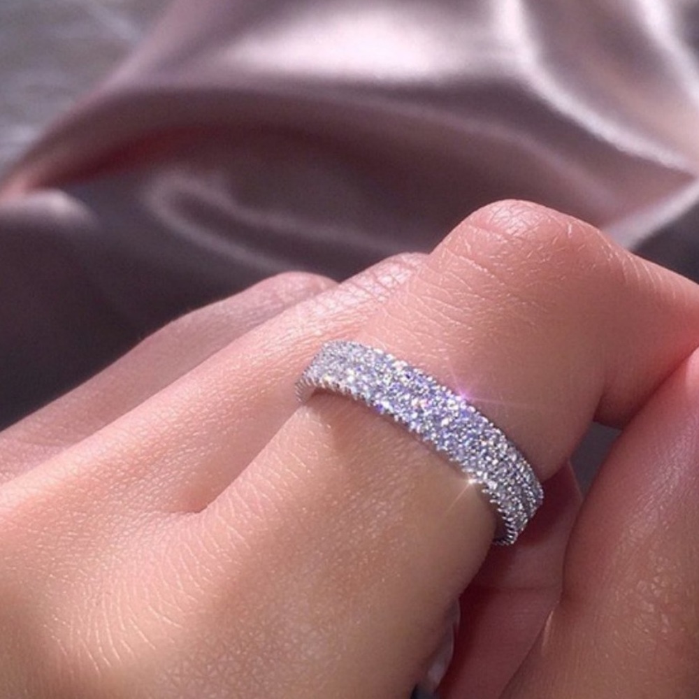 💍925 SILVER DIAMOND TRIPLE FULL ETERNITY RING💍 - Picture 5 of 7